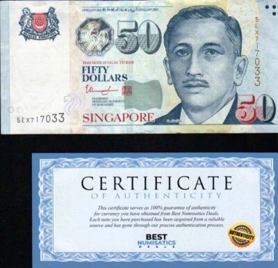 SINGAPORE 50 Dollars w/2 Stars 2017 P-49i Banknote Circulated -BEST- - Image 1 of 2