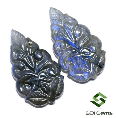 29x17 mm Natural Labradorite Handmade Carving Pair 33.09 CTS Loose Gemstones - image 1 of 4
