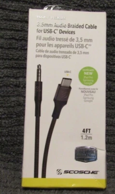 Аудио плетеный вспомогательный кабель Scosche 3,5 мм для устройств USB-C - Изображение 1 из 4