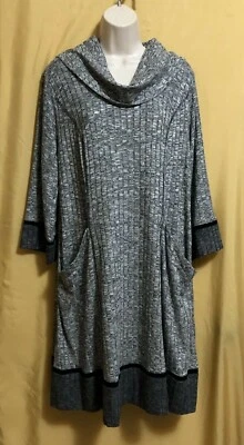 Signature Robbie Bee women's gray black cowl sweater dress plus 1X 3/4 ls $98 - Image 1 of 4