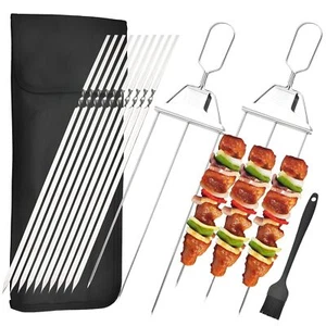 2PCS 3 Prong Skewers for Grilling Stainless Steel Kebab Skewer with 10 Metal ... - Picture 1 of 7