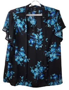 Torrid Black & Blue Floral Print Tie Neck Flutter Sleeve Blouse 10596415 Size 3 - Picture 1 of 6