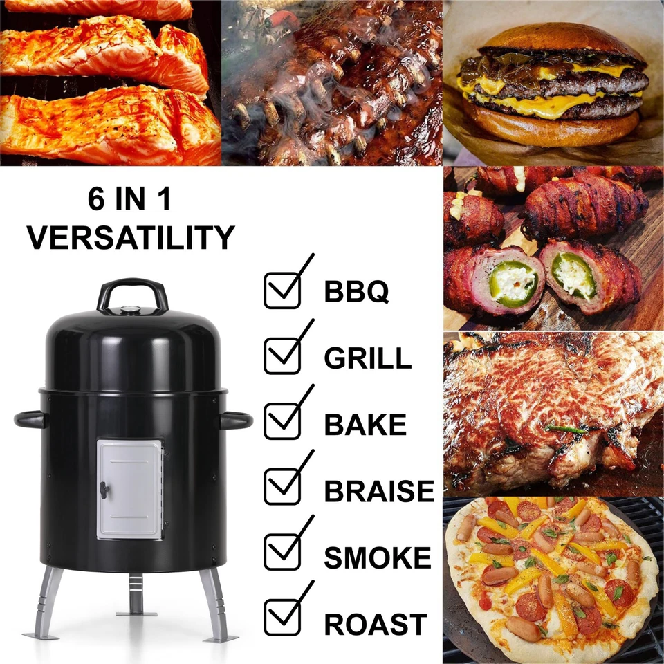 CAPTIVA DESIGNS 32" Charcoal Smoker BBQ Grill 3IN1 Outdoor Vertical Smoke Portable Meat Cooker