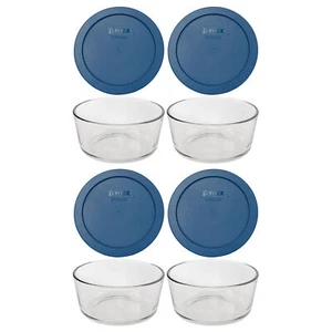 Pyrex 7201 4-Cup Glass Food Storage Bowl & 7201-PC Blue Spruce Lid (4-Pack) - Picture 1 of 5