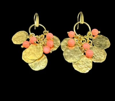 Pendientes Bronzallure de Diseñador Italia Martillado Chapado en Oro Monedas Rosa Cuentas Colgantes Foto 1 de 4