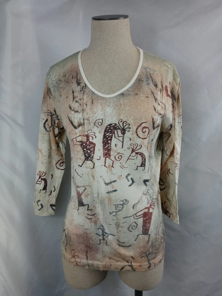 Camisa para mujer Kokopelli Design Cactus Bay grande cuello en V manga 3/4 - suroeste Foto 1 de 4