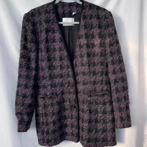 Dana Buchman Wool Blazer Jacket Black & Pink Plaid Short Women's Size 10 - Picture 1 of 9