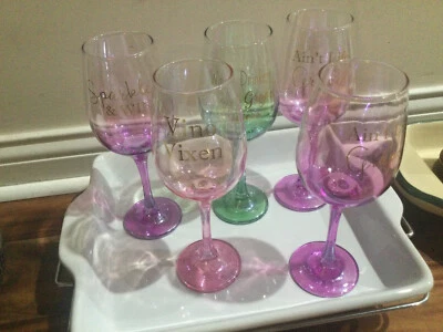5 "sparkle &wine" "grape Lovers" "vino Vixen"  Goblet Glass pink purple green 9' - Изображение 1 из 4