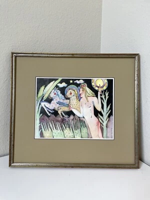 Serigrafía abstracta con estampado grabado en madera Vanessa Stafford mediados de siglo Foto 1 de 4