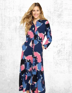Ex White Stuff Women’s LS Printed 3/4 Sleeve Shirt Dress in Navy Multi (Defect) - Picture 1 of 4