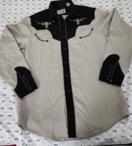 Roper Western Pearl Snap Herren Hemd Gr. L schwarz & hellbraun Rodeo Stickerei Steer - Bild 1 von 6