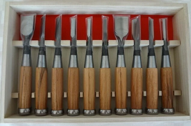 Japanese Chisel Nomi Carpentry Tool Set of 10 Woodworking Japan H3476