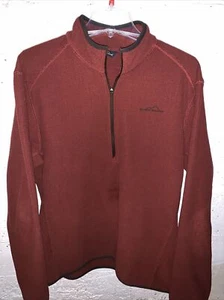 Eddie Bauer Mens Size Large Brown Fleece Long Sleeve 1/4 Zip Pullover Sweater - Picture 1 of 8