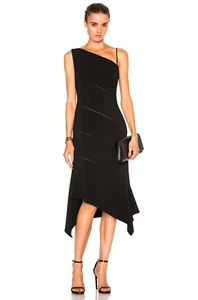 EUC Dion Lee Bonded Bustier Crepe Asymmetrical Hem Midi Dress Black US Size 6 - Picture 1 of 19