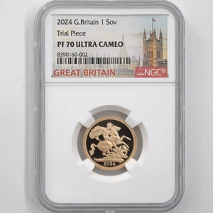 2024 Great Britain Charles III Sovereign Gold Proof Coin NGC PF 70UC Trial Piece - Picture 1 of 4