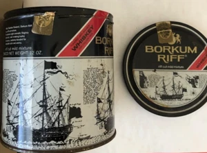 BORKUM RIFF Mild cut TOBACCO, Bourbon Whiskey Flavored, Advertising Tin, Empty - Picture 1 of 4