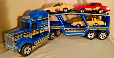 Camión Kenworth Buddy L Sonic Hauler rojo amarillo olds 3 coches años 80 portacarros. Foto 1 de 4