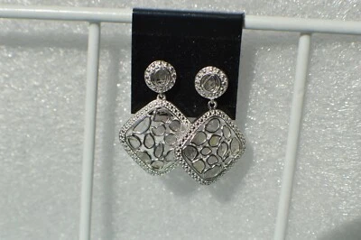 1.00ct Polki Diamond Flower Earrings Platinum over Fine Silver ~ Nice - Image 1 of 4