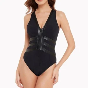 Magicsuit by Miraclesuit schwarz Moto Chic Sean Reißverschluss vorne Einteiler Badeanzug 12 - Bild 1 von 8