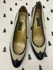 👠 Authentic Gucci Spectator Heels Navy/White 37.5 IT (US 7.5) – Chic & Rare! - Picture 1 of 6