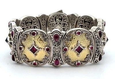 Brazalete de eslabones de diseño Konstantino de plata 925 de oro amarillo de 18 quilates con acento de amatista Foto 1 de 4