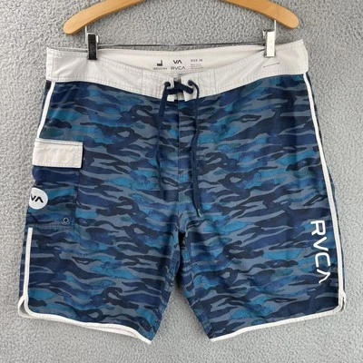 Pantalones Cortos de Tabla RVCA Para Hombres 38 Azul Camuflaje Bañador Elastizados Surfista Industria Oriental Foto 1 de 4
