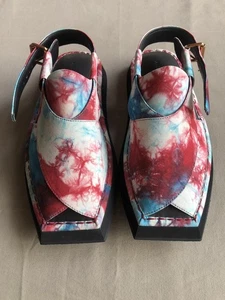 Markhor Unisex 8.5/9.5 Tie Dye Canvas Leather Peshawari Handmade chappal Sandal - Picture 1 of 7