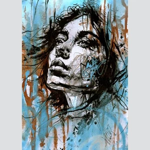 ORIGINAL Female Graffiti Portrait Painting On Paper Modern Art By Vin Dantes Sky - Picture 1 of 10