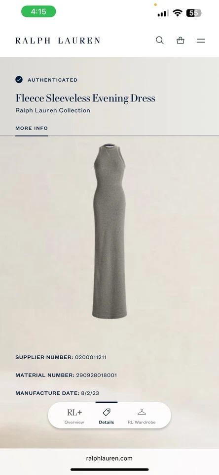 Ralph Lauren Fleece Sleeveless Evening Dress - Image 1 of 4