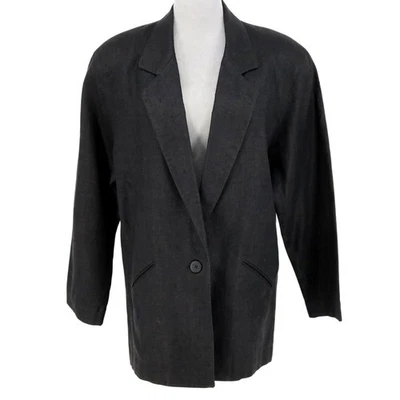 Chaqueta Jones NY para mujer 8 blazer de lino negro hombreras de gran tamaño vintage Foto 1 de 4