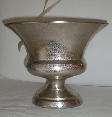 MICHAEL NOLL Große Aluminium Vase Schale Oval mit Standfuß Silber 30 x 23 cm - Bild 1 von 4