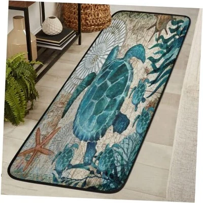 Alfombra de corredor mapa náutico tortuga marina alfombra antideslizante 2'x6', alfombra larga de área pasillo  Foto 1 de 4