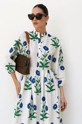 Vestido indio floral estampado de bloques a mano para mujer vestido de verano algodón orgánico Foto 1 de 4