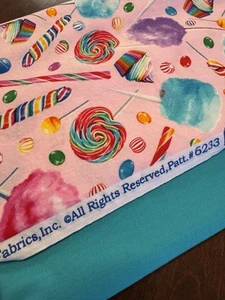 Candy Store Cotton Fabric 10" X 44" Pink Cupcake Lollipop & Solid Teal 1/2 Yd - Picture 1 of 4