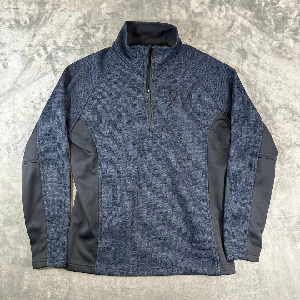 Spyder Fleece Quarterzip Men's Large Blue Black Pullover Jacket Ski Snowboard - Image 1 of 4