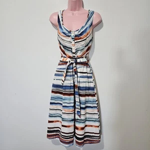 Moulinette Soeurs - Dress A-Line Watercolor Striped - Size 2 -  White Blue - Picture 1 of 10
