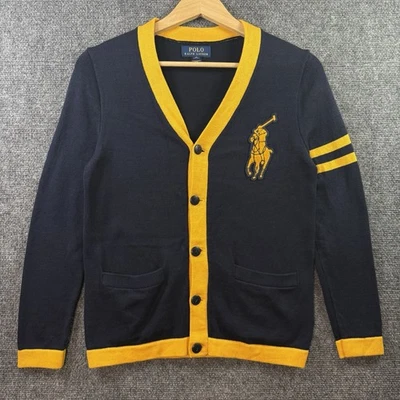 POLO RALPH LAUREN Varsity Cardigan Sweater Boys M 10 - 12 Blue Yellow Preppy - Image 1 of 4