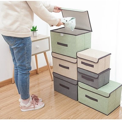 Non Woven Fabric Storage Box Foldable with Dustproof Lid for Clothing and Toys - Image 1 of 4