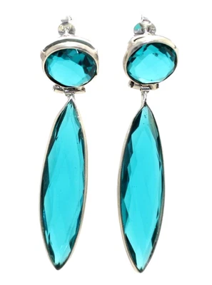 Orecchini 925 Argento Sterling Blu Zircone Pietra Artigianale Donna Regalo G440 - Immagine 1 di 4