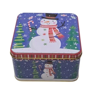 Lindy Bowman Metal Christmas Tin Snowman Christmas Trees Holiday Container - Picture 1 of 11