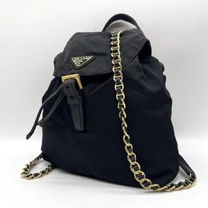 Auténtica Mochila Prada Logo Nylon Cuero Negra - Imagen 1 de 24