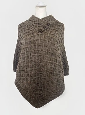 Новый с Ярлыками NUA Aran Crafts 100% шерсти мериноса супермягкий пончо Ирландии S/Med коричневый трикотаж - Изображение 1 из 4
