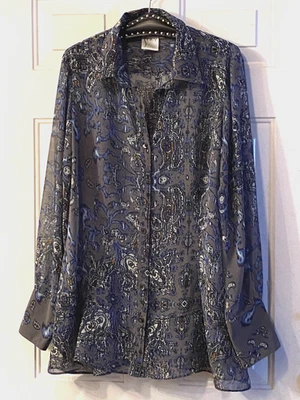 Túnica transparente con botones gris/azul cachemira gris/azul vintage Finley para mujer talla XL Foto 1 de 4