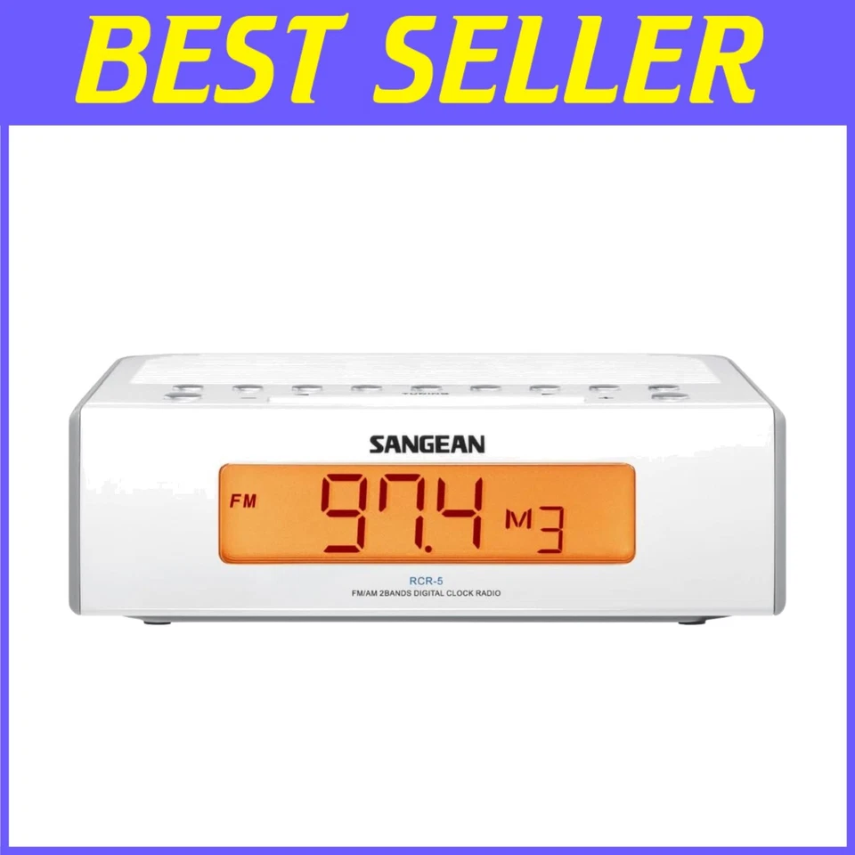 Compact AM/FM Clock Radio, White - Image 1 of 4
