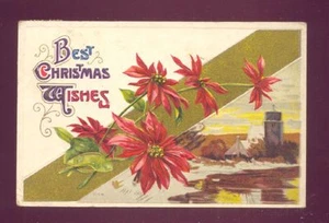 BEST CHRISTMAS WISHES Poinsettia Vintage Postcard - Picture 1 of 1