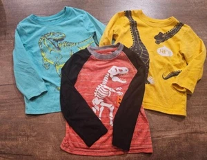 Boys Size 4T Dinosaur T-Rex Themed Long Sleeved Casual Shirts Bundle 3 Tees - Picture 1 of 14