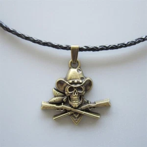 Collar Colgante de Cuero Vintage Calavera Pirata Vaquero Dije de Metal Occidental - Imagen 1 de 5