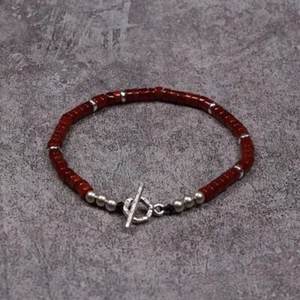 925 Sterling Silver Natural Red Onyx Gemmstone Heishi Beads Men Women Bracelets - Picture 1 of 6