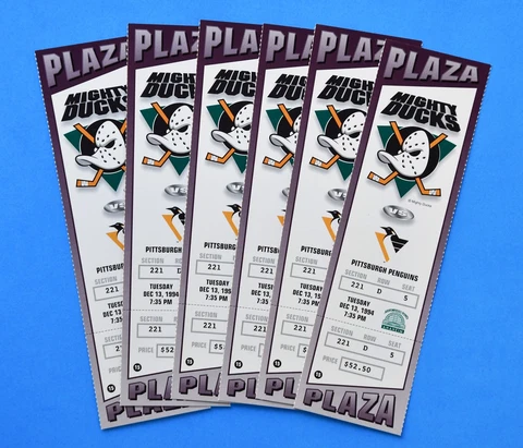 1994 Anaheim Mighty Ducks Game Tickets. Six UNUSED LOCKOUT Tickets. Penguins Cover