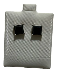 925 Sterling Silver Black Cubic Zirconia Stud Earrings Square 7 MM Mew - Picture 1 of 3